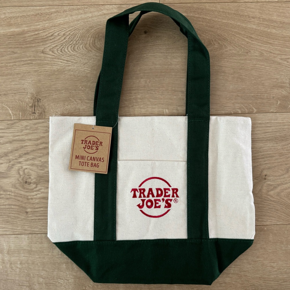 Green Trader Joe’s mini canvas tote bag